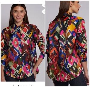 NW VILAGALLO DONIA SILK IKAT SHIRT LONG SLEEVE MULTICOLOR BLOUSE SZ 38
